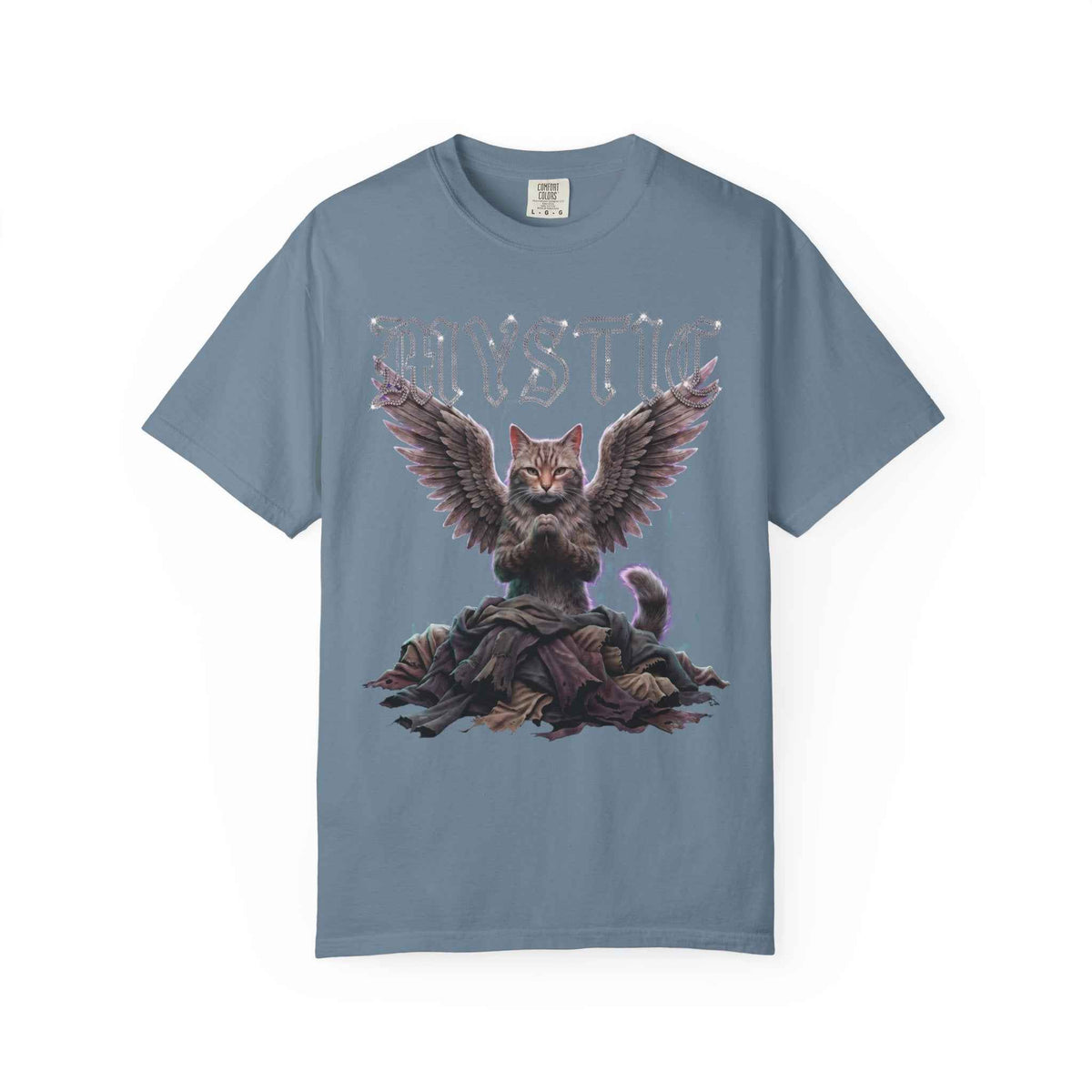 Mystic Cat Gothic Angel Wings Cyberpunk Tee - Dark Aesthetic, 1717 Comfort Colors, Oversized