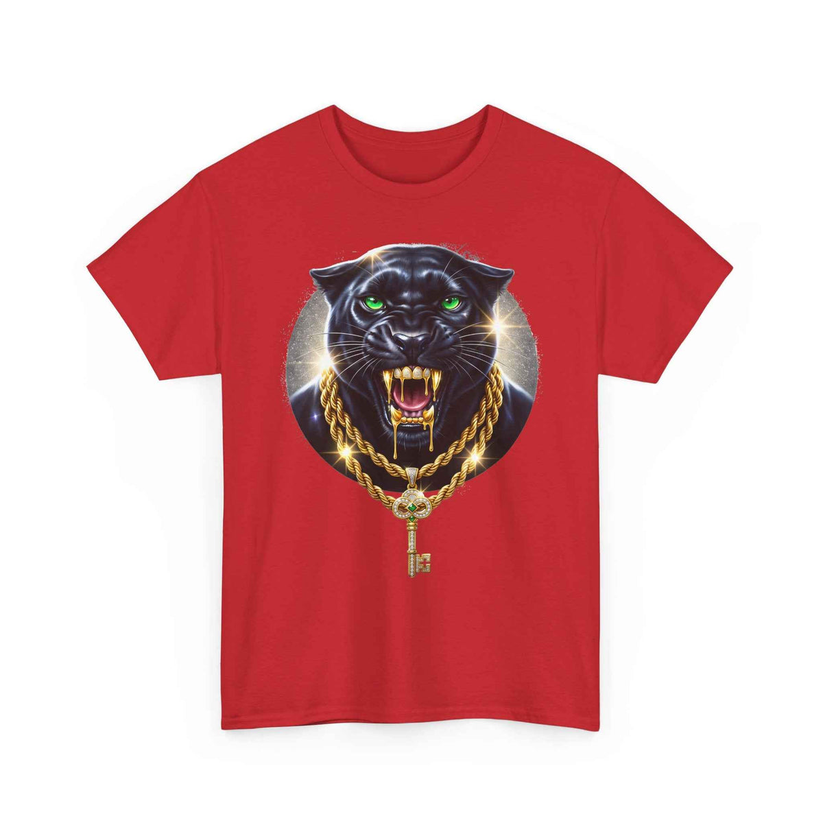 Luxury Black Panther Graphic Tee with Gold Chains & Key