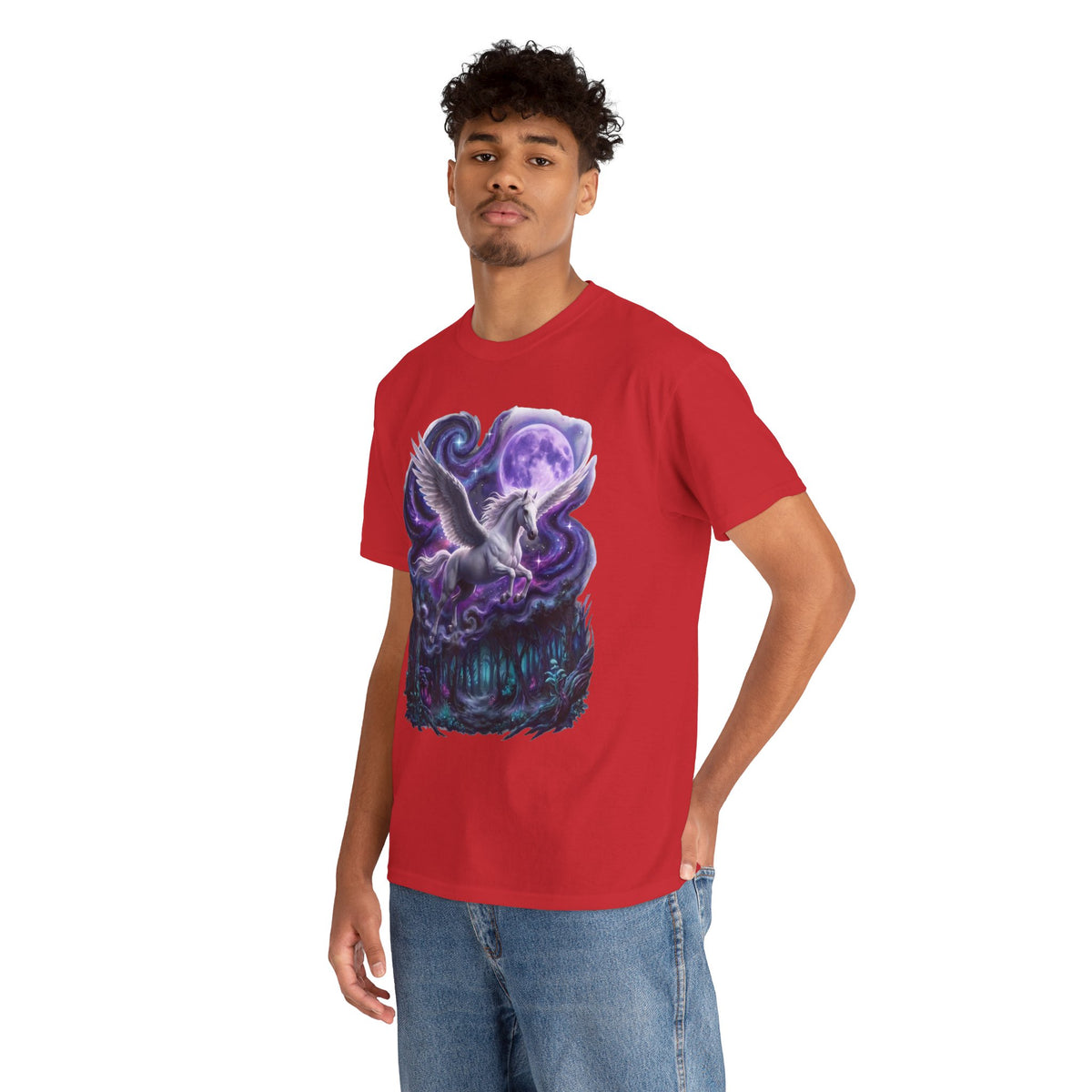 Celestial Pegasus Galaxy Moon Cotton T-Shirt - Cosmic Fantasy Graphic Tee
