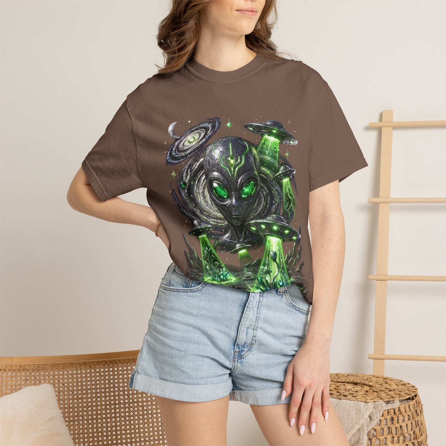 Y2K Cyberpunk Cosmic Space Monster T-Shirt Green Neon Aura Unisex Harajuku Style Streetwear Comfort Colors 1717 Graphic Tee