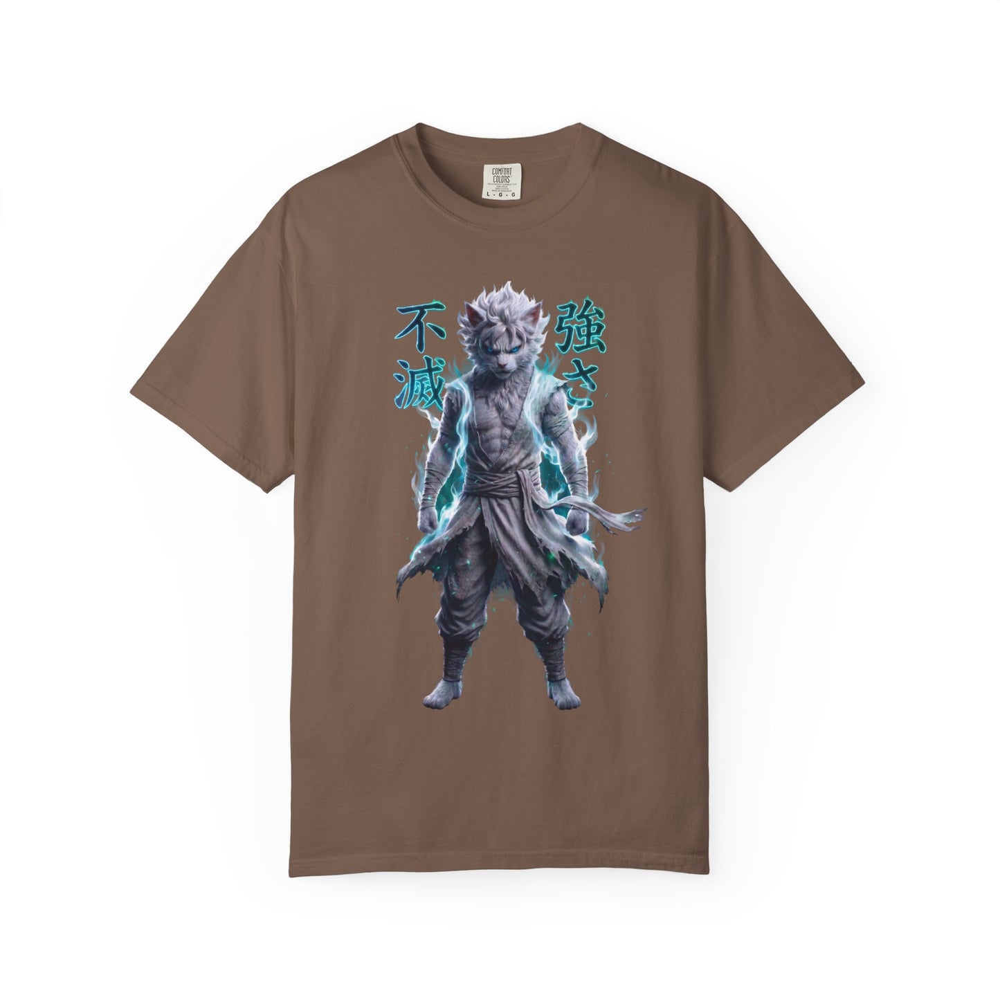 Y2K Cyberpunk Graphic Tee White Silver Cat Warrior Unisex Harajuku Style Streetwear Comfort Colors 1717 T-Shirt