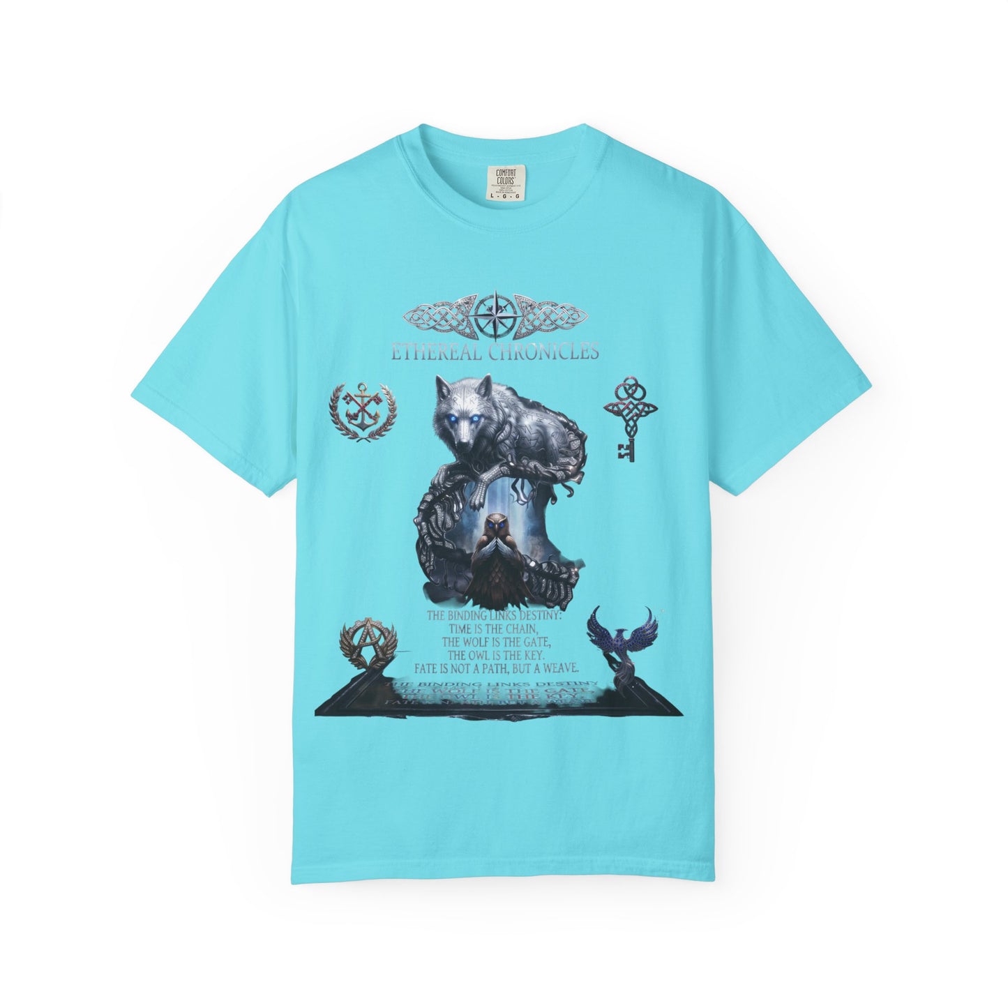 Ethereal Chronicles Graphic Tee | Mythical Wolf & Celestial Owl Shirts for Men & Women | Dark Fantasy Gothic Aesthetics Heavyweight Comfort Colors 1717 T-Shirt