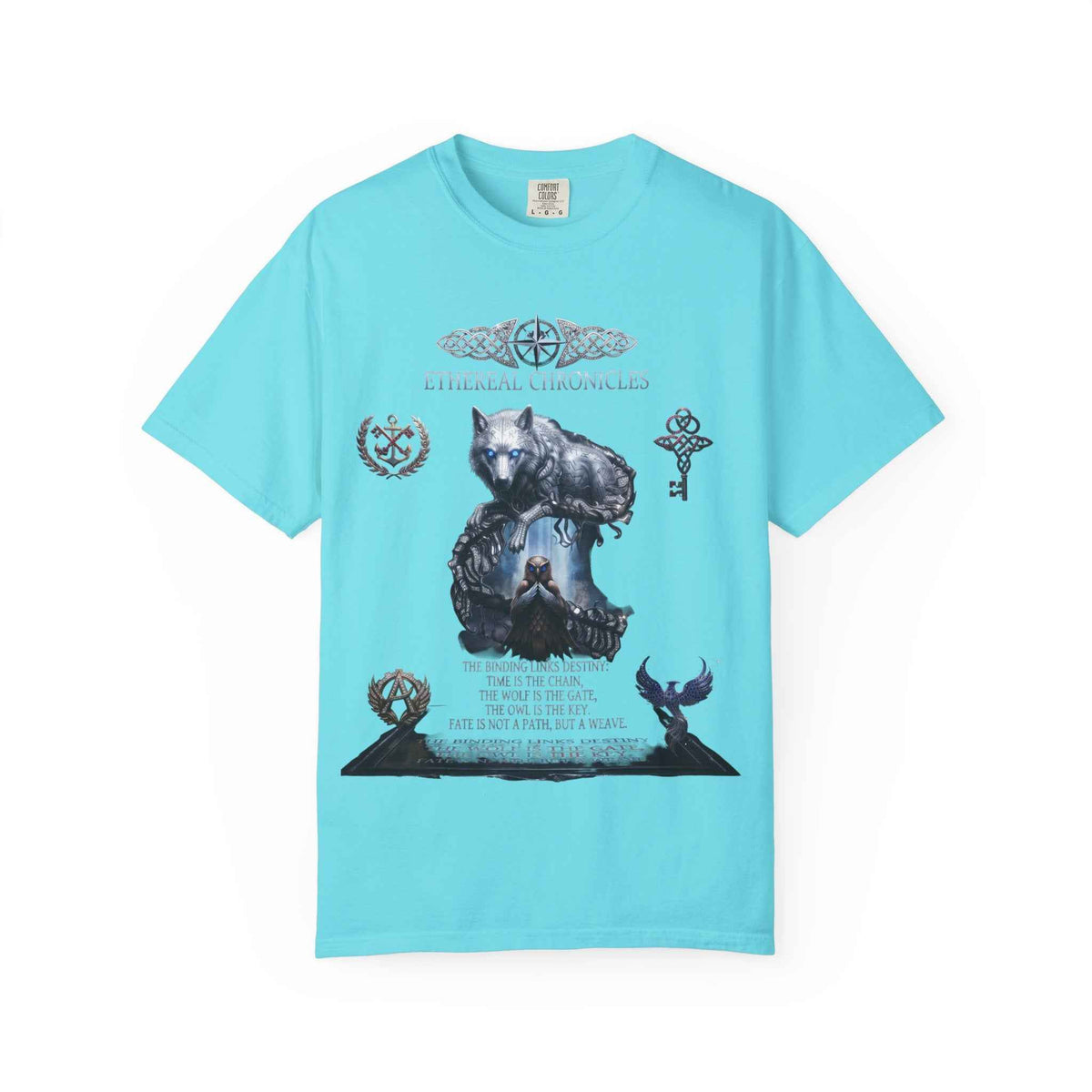 Mythical Wolf & Celestial Owl Graphic Tee, Dark Gothic Heavyweight Unisex