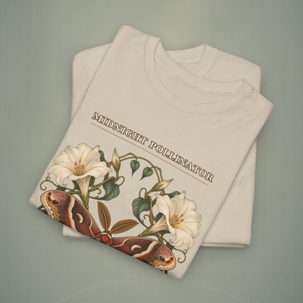 Midnight Pollinator Cecropia Moth & Moonflower Graphic Tee | Vintage Botanical Night Garden Shirt