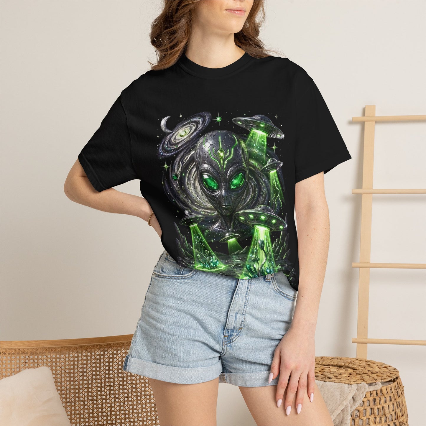 Y2K Cyberpunk Cosmic Space Monster T-Shirt Green Neon Aura Unisex Harajuku Style Streetwear Comfort Colors 1717 Graphic Tee
