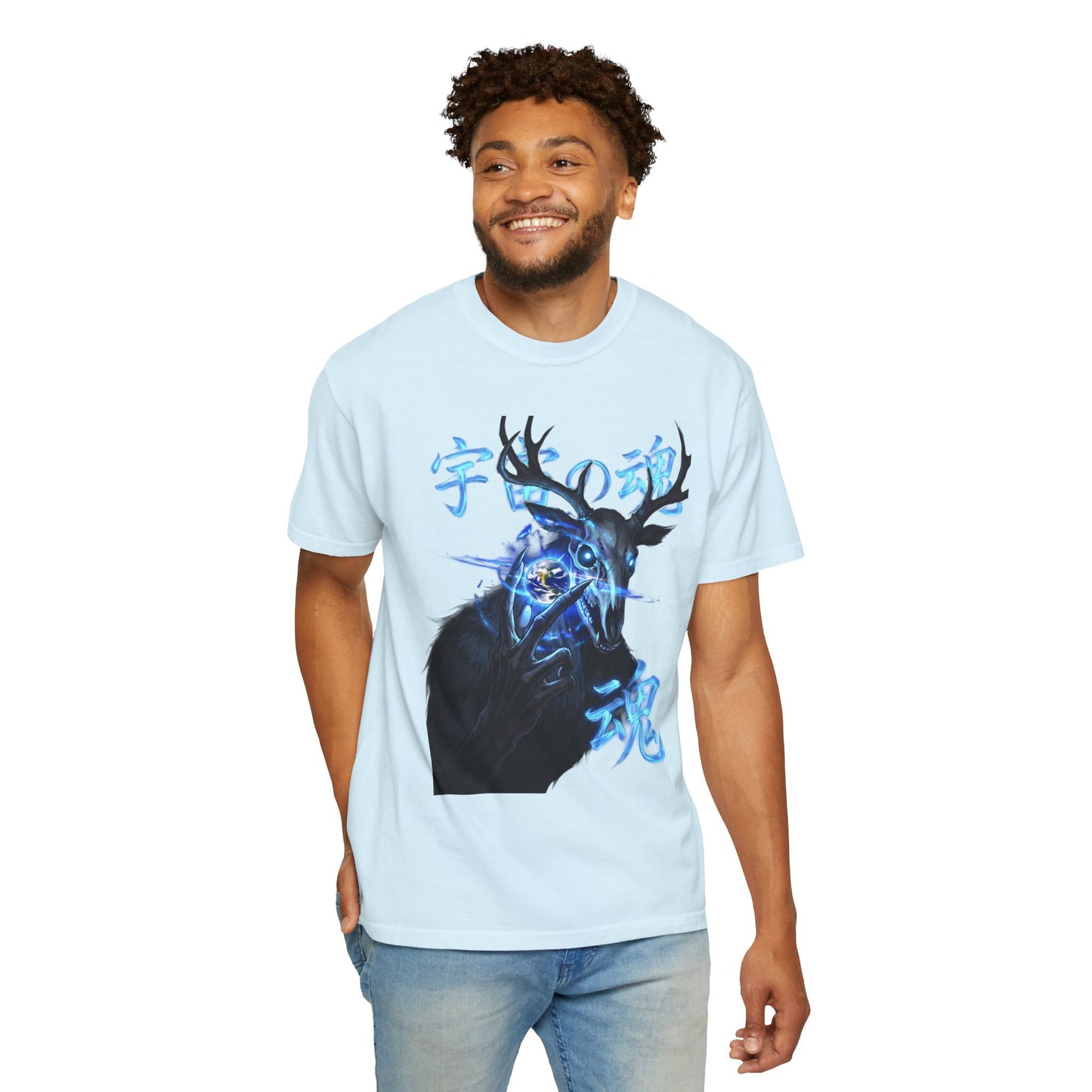 Y2K Cyberpunk Cosmic Skull T-Shirt Blue Neon Energy Aura Unisex Harajuku Style Streetwear Comfort Colors 1717 Graphic Tee