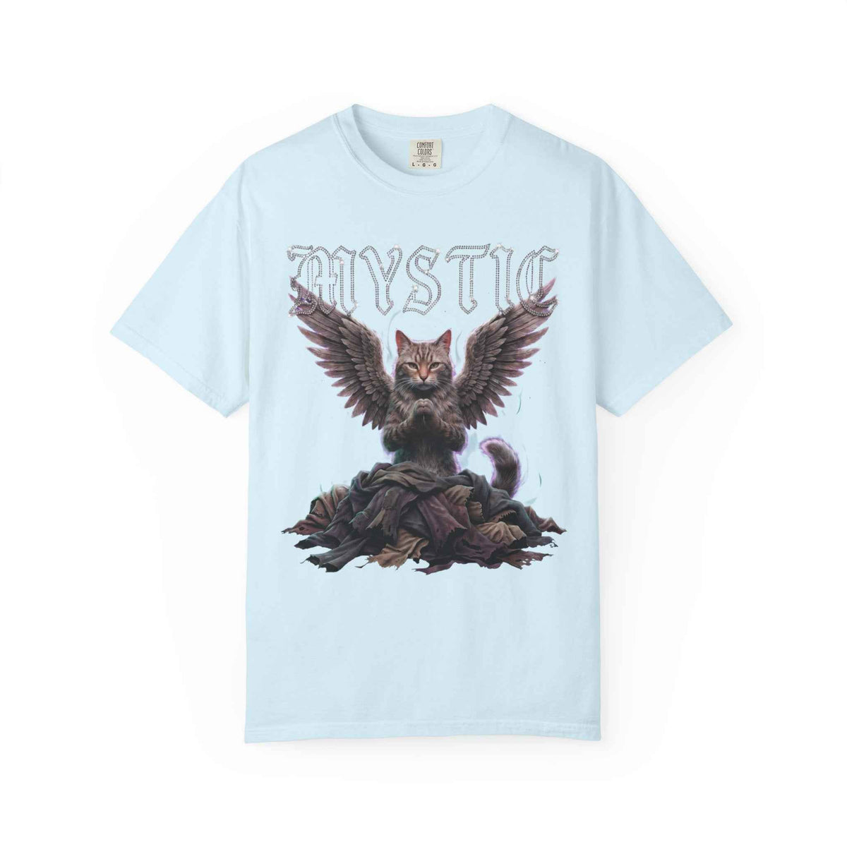 Mystic Cat Gothic Angel Wings Cyberpunk Tee - Dark Aesthetic, 1717 Comfort Colors, Oversized