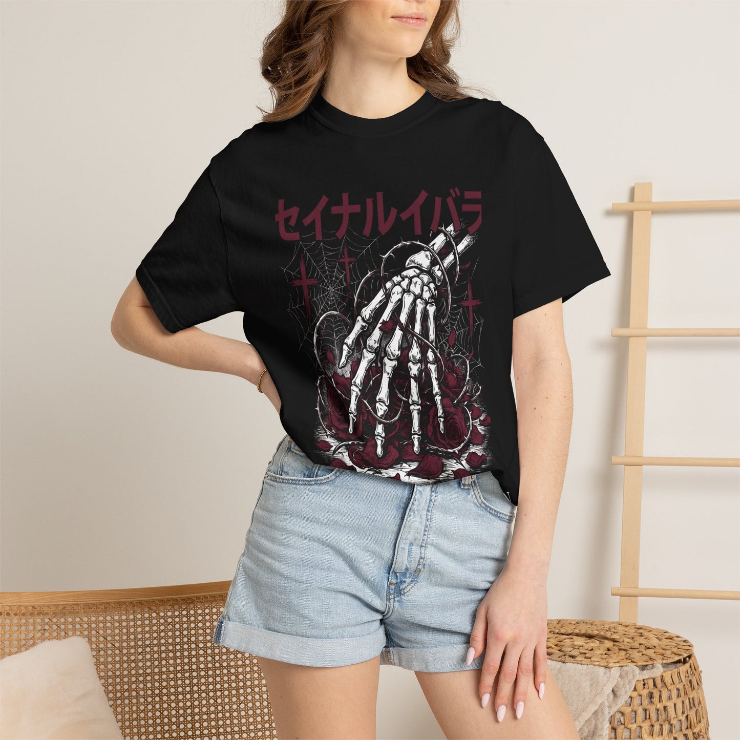 T-Shirt — Sacred Thorn Skeleton Hands Graphic Tee (セイナルイバラ)