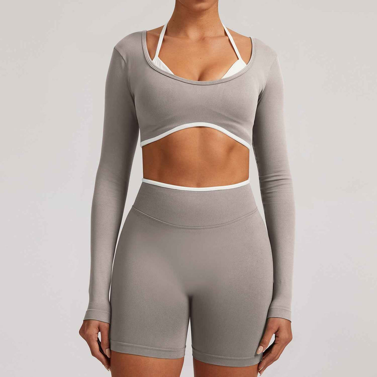Cross-border Tight-fitting Seamless Faux Two-piece Long-sleeve Sports Top