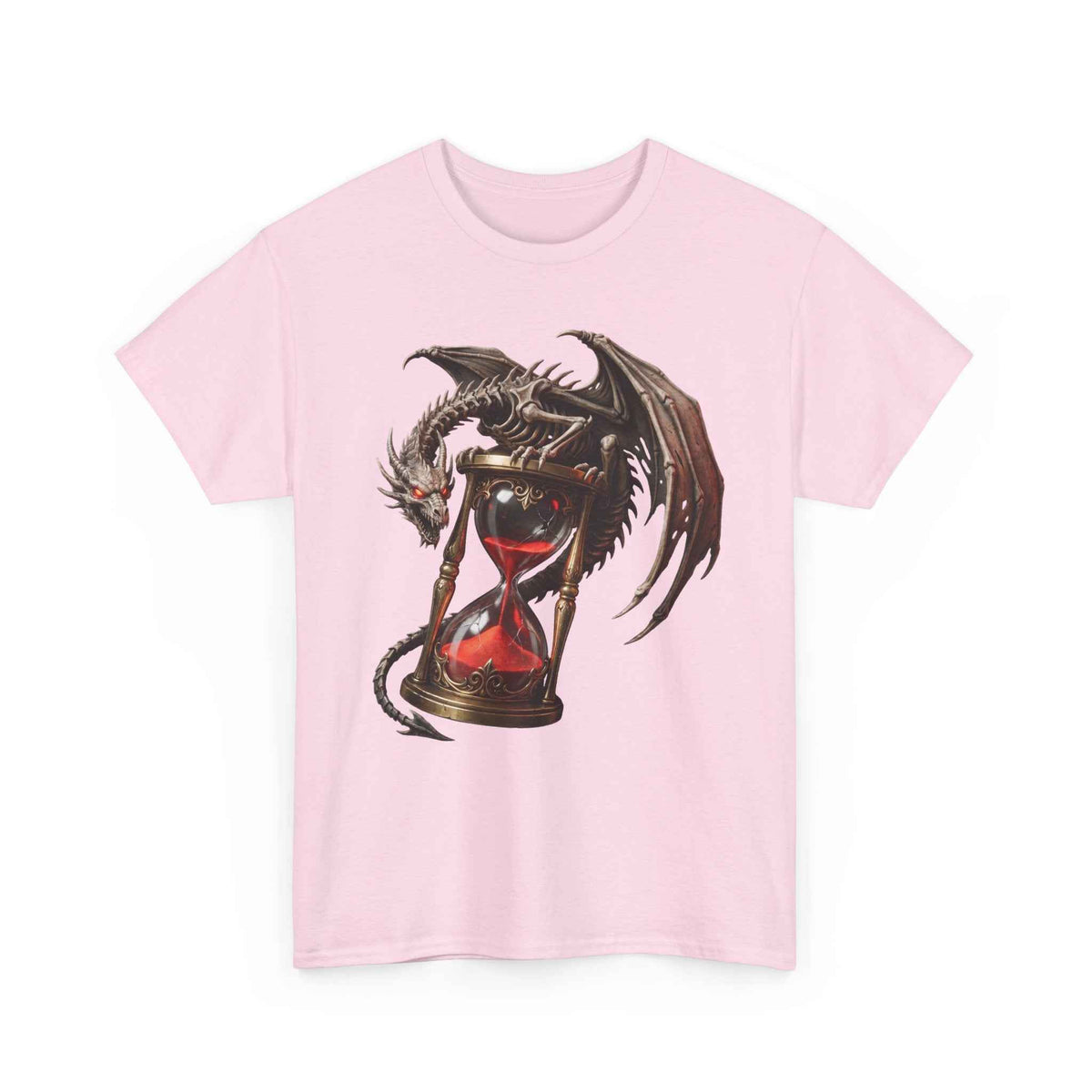 Crimson Dragon Hourglass Graphic Tee - Heavyweight Cotton Dark Fantasy Streetwear T-Shirt