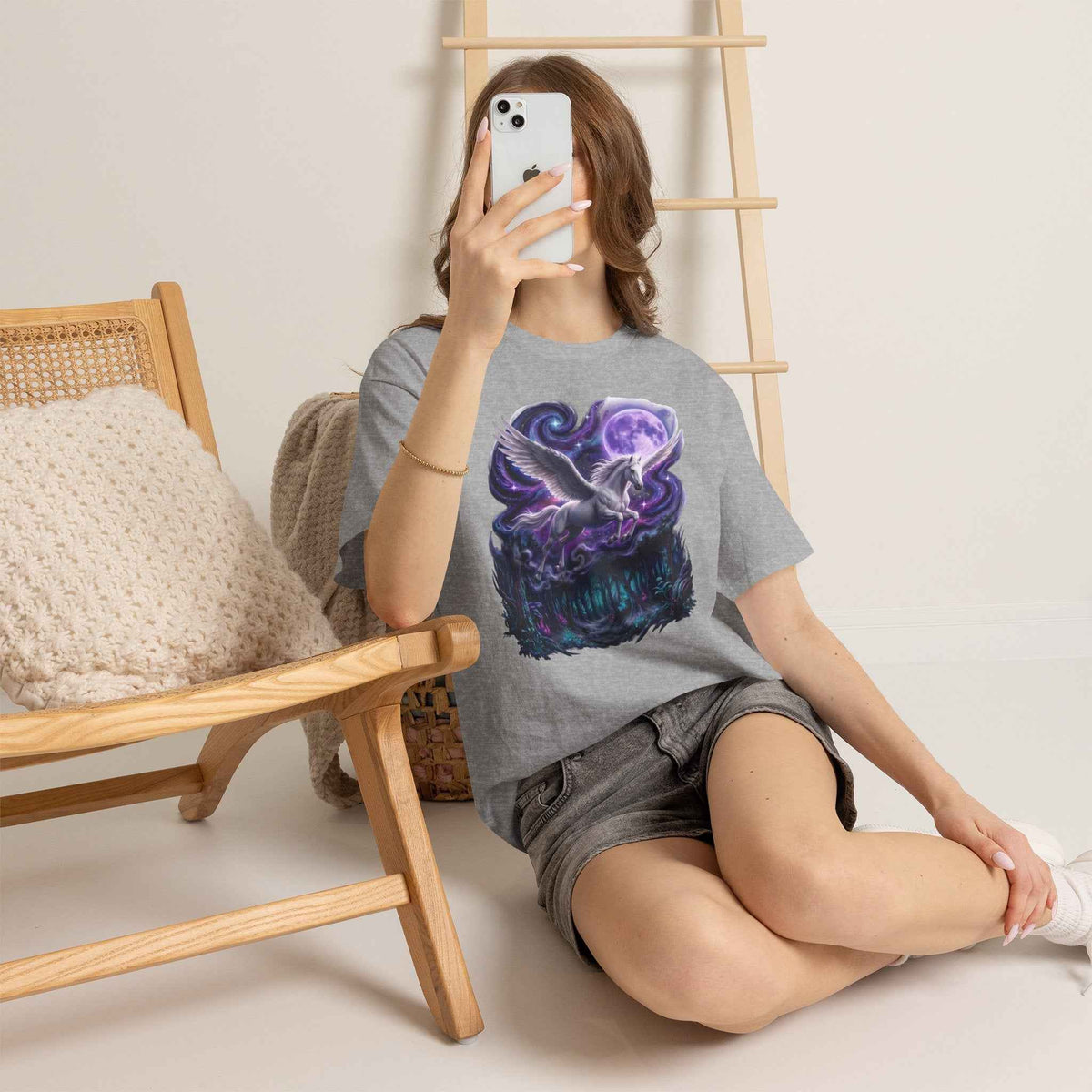 Celestial Pegasus Galaxy Moon Cotton T-Shirt - Cosmic Fantasy Graphic Tee