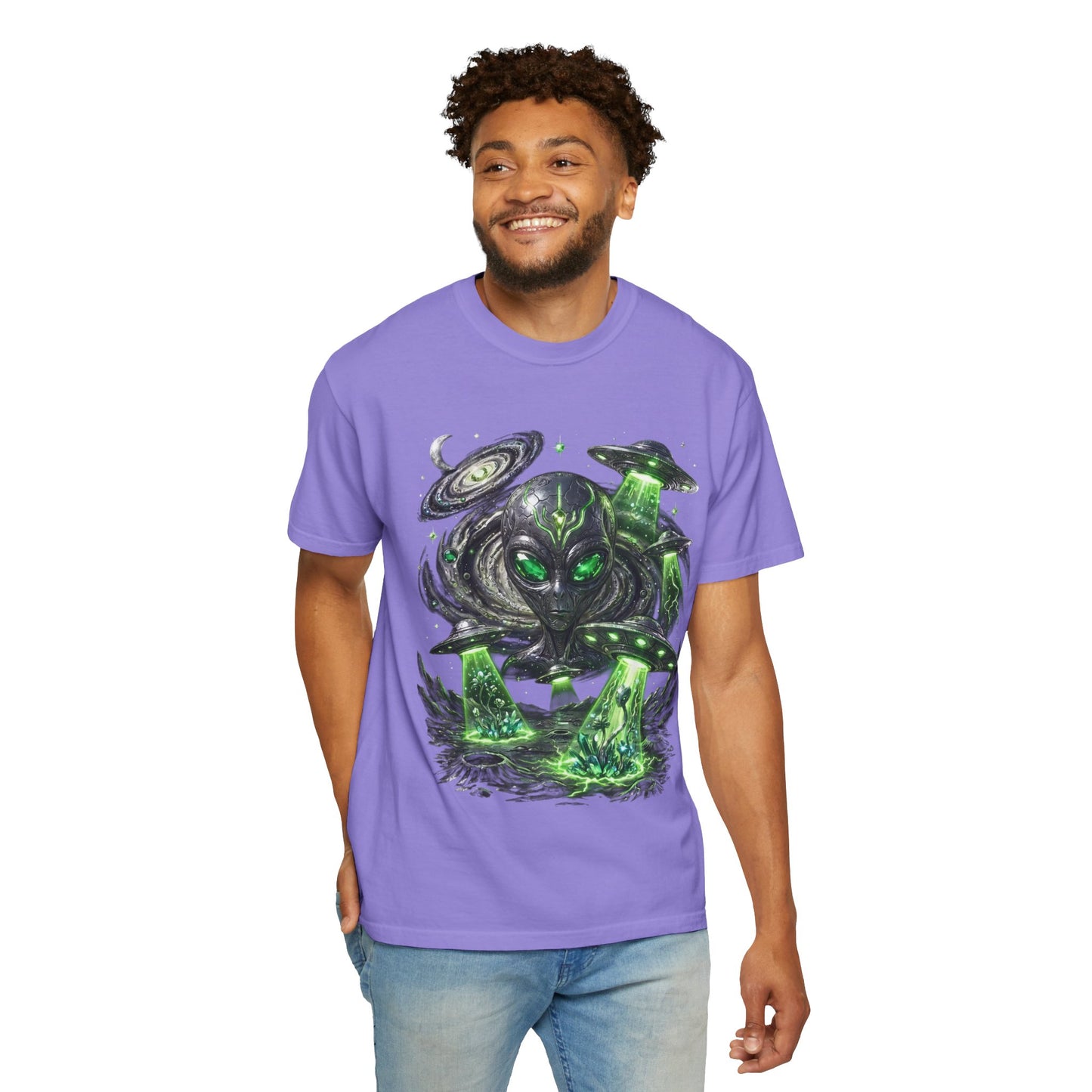 Y2K Cyberpunk Cosmic Space Monster T-Shirt Green Neon Aura Unisex Harajuku Style Streetwear Comfort Colors 1717 Graphic Tee