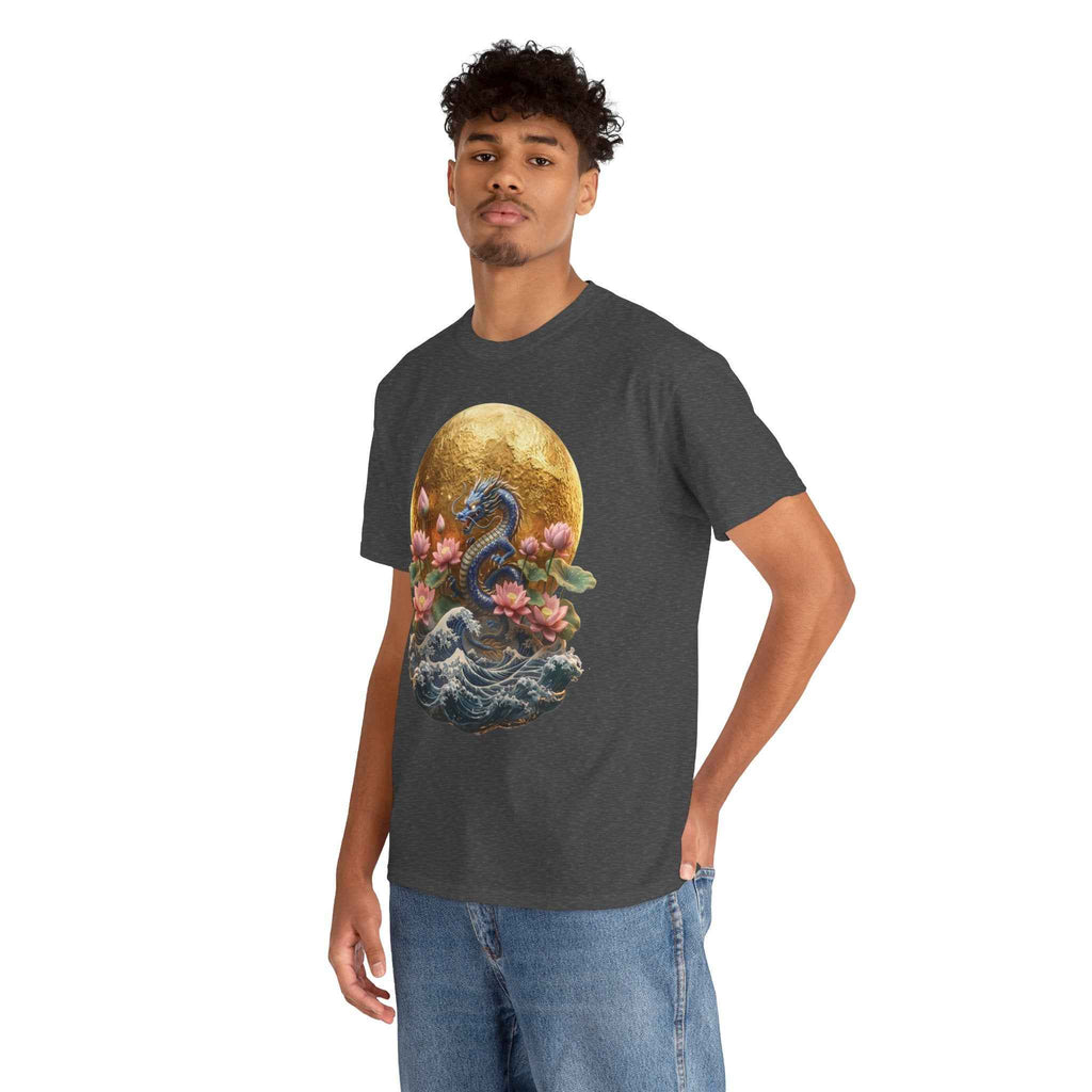Japanese Dragon & Lotus Moon Graphic Tee - Heavy Cotton Streetwear