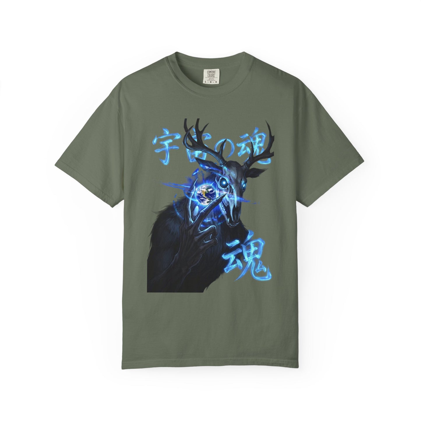Y2K Cyberpunk Cosmic Skull T-Shirt Blue Neon Energy Aura Unisex Harajuku Style Streetwear Comfort Colors 1717 Graphic Tee