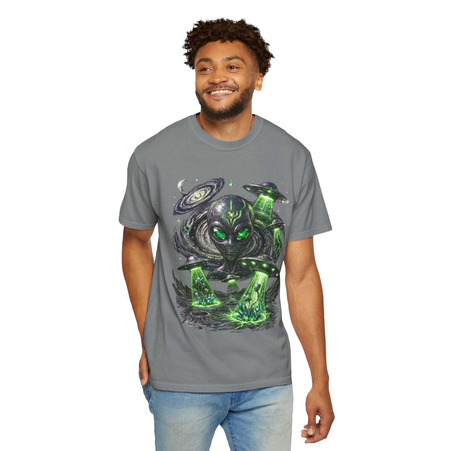 Y2K Cyberpunk Cosmic Space Monster T-Shirt Green Neon Aura Unisex Harajuku Style Streetwear Comfort Colors 1717 Graphic Tee