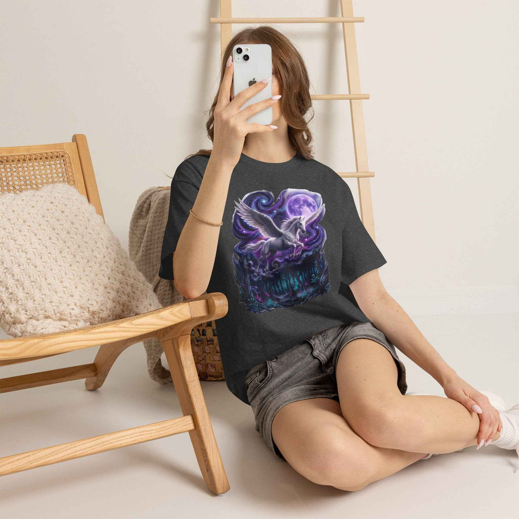 Celestial Pegasus Galaxy Moon Cotton T-Shirt - Cosmic Fantasy Graphic Tee