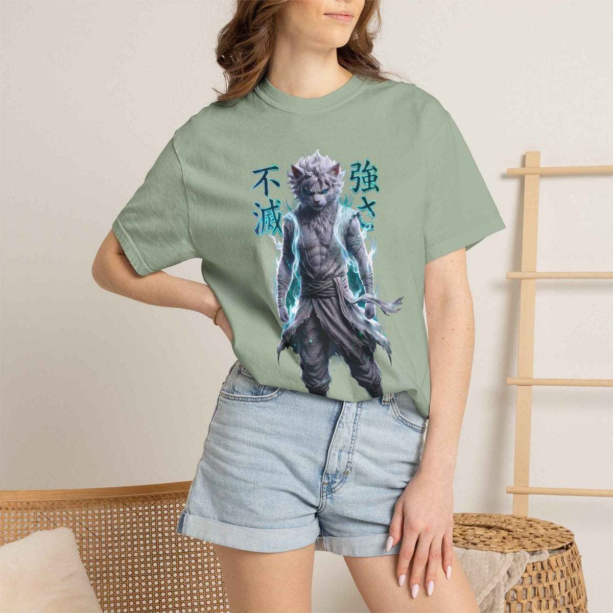 Cyberpunk Cat Warrior Graphic Tee - Harajuku Style, 100% Cotton Premium Tee