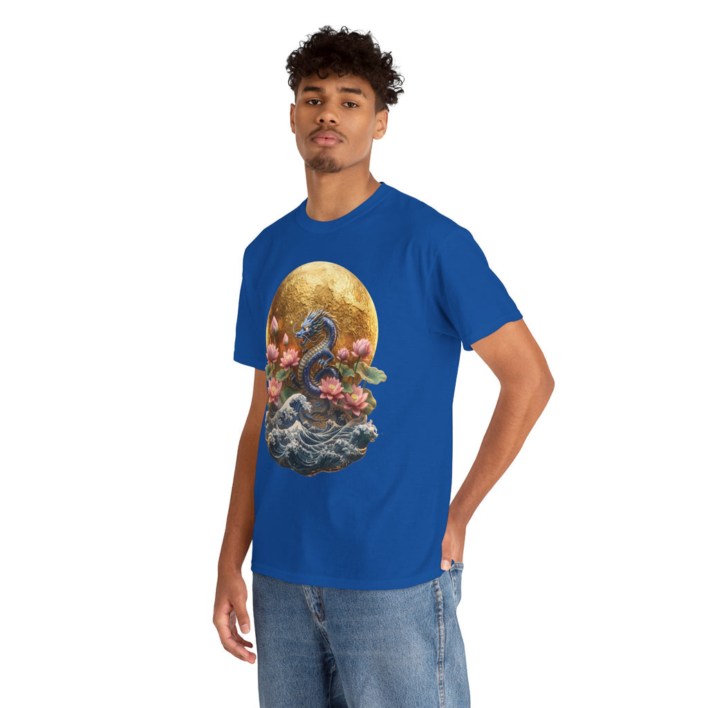 Japanese Dragon & Lotus Moon Graphic Tee - Heavy Cotton Streetwear