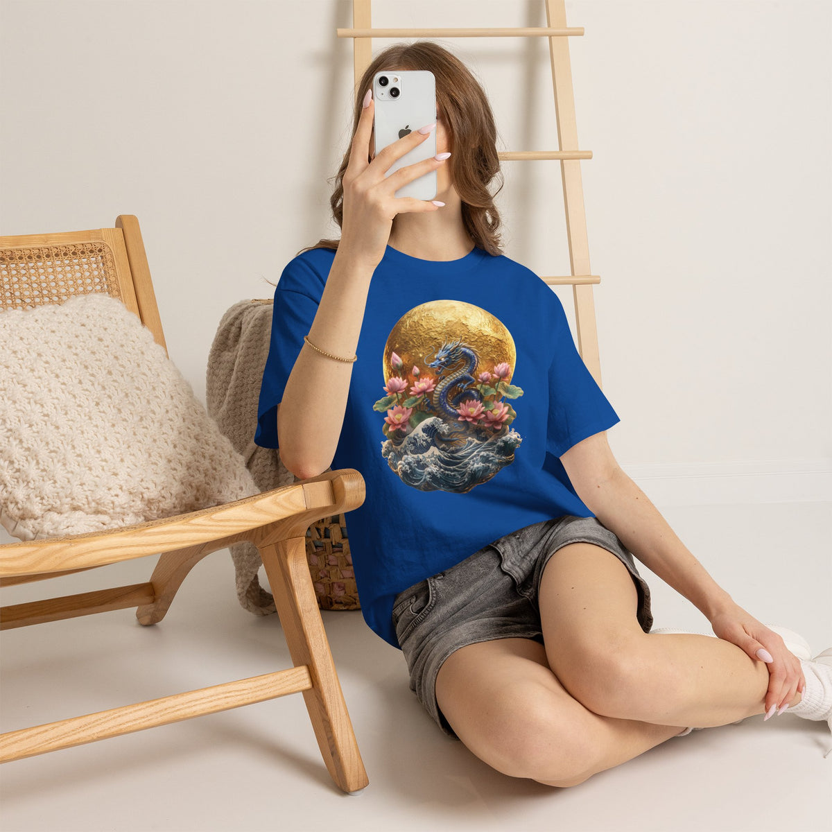 Japanese Dragon & Lotus Moon Graphic Tee - Heavy Cotton Streetwear