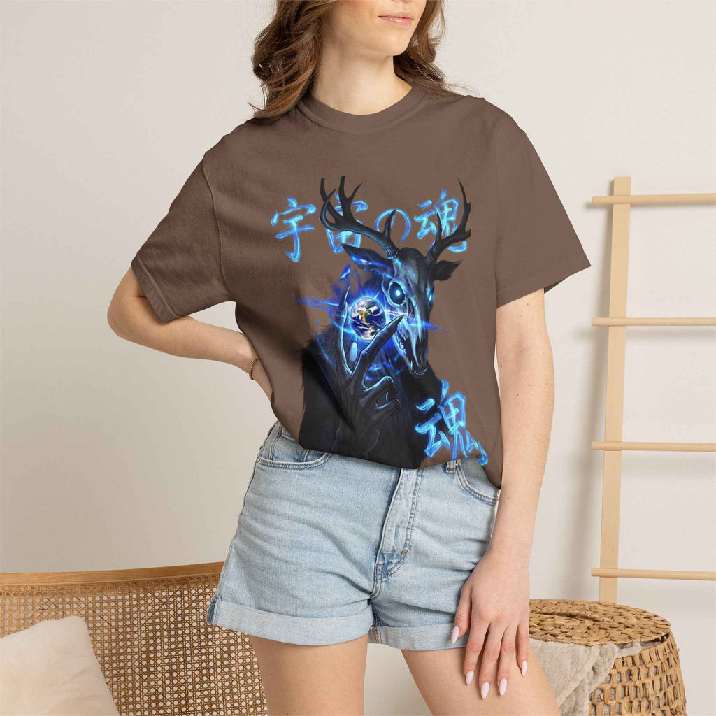 Neon Blue Cosmic Skull Graphic Tee - Unisex Cyberpunk Harajuku Streetwear