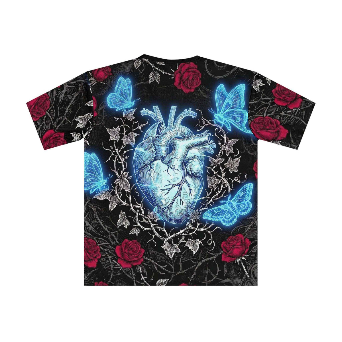Glowing Anatomical Heart Butterflies T-shirt | Roses All-Over Print