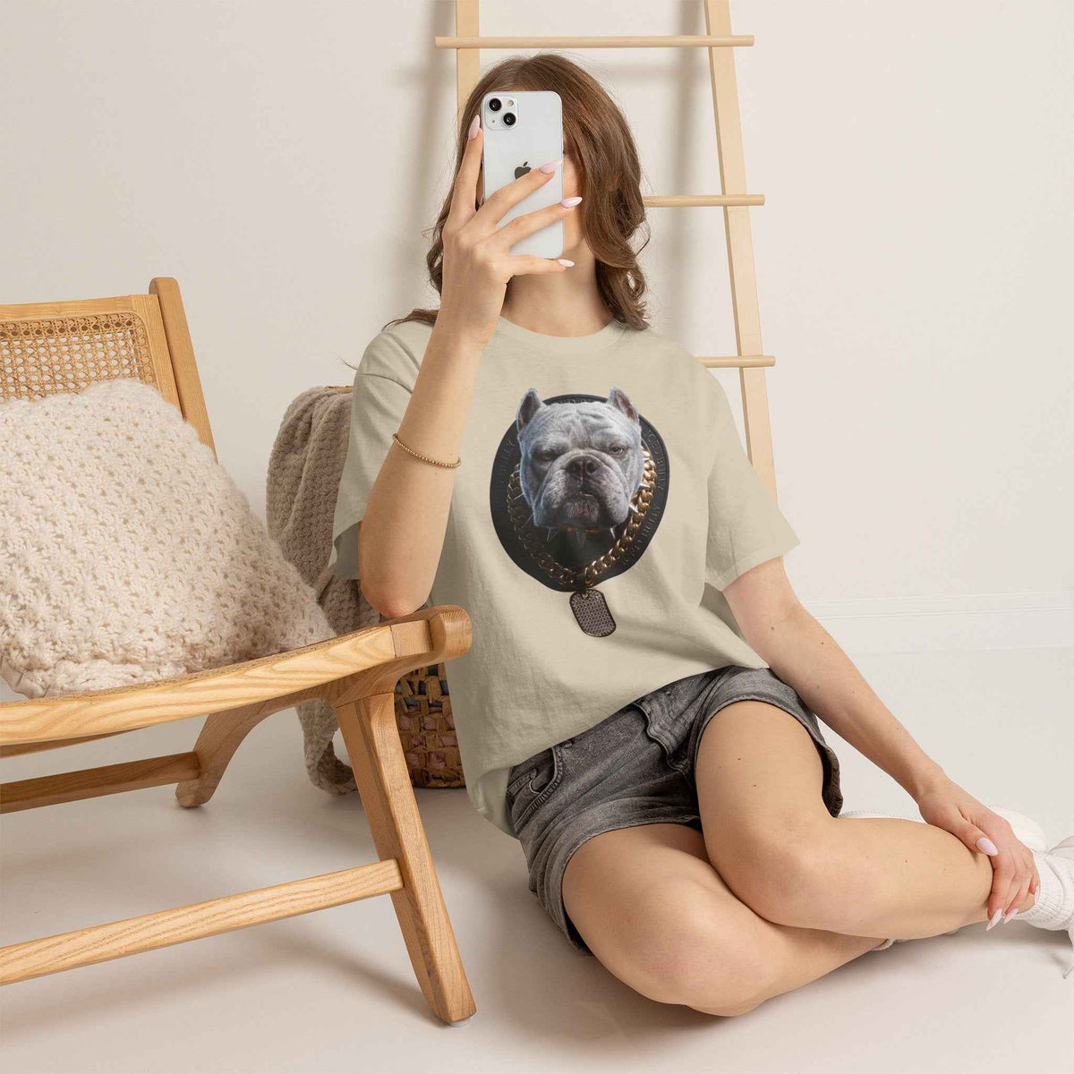 Bulldog Chain Shirt: 'Dog Tag' Graphic Tee for Dog Lovers