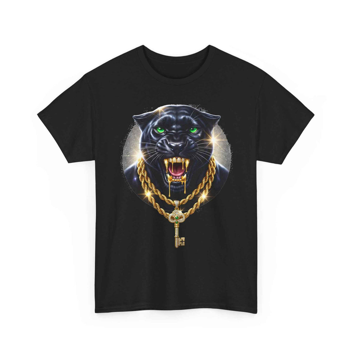 Luxury Black Panther Graphic Tee with Gold Chains & Key