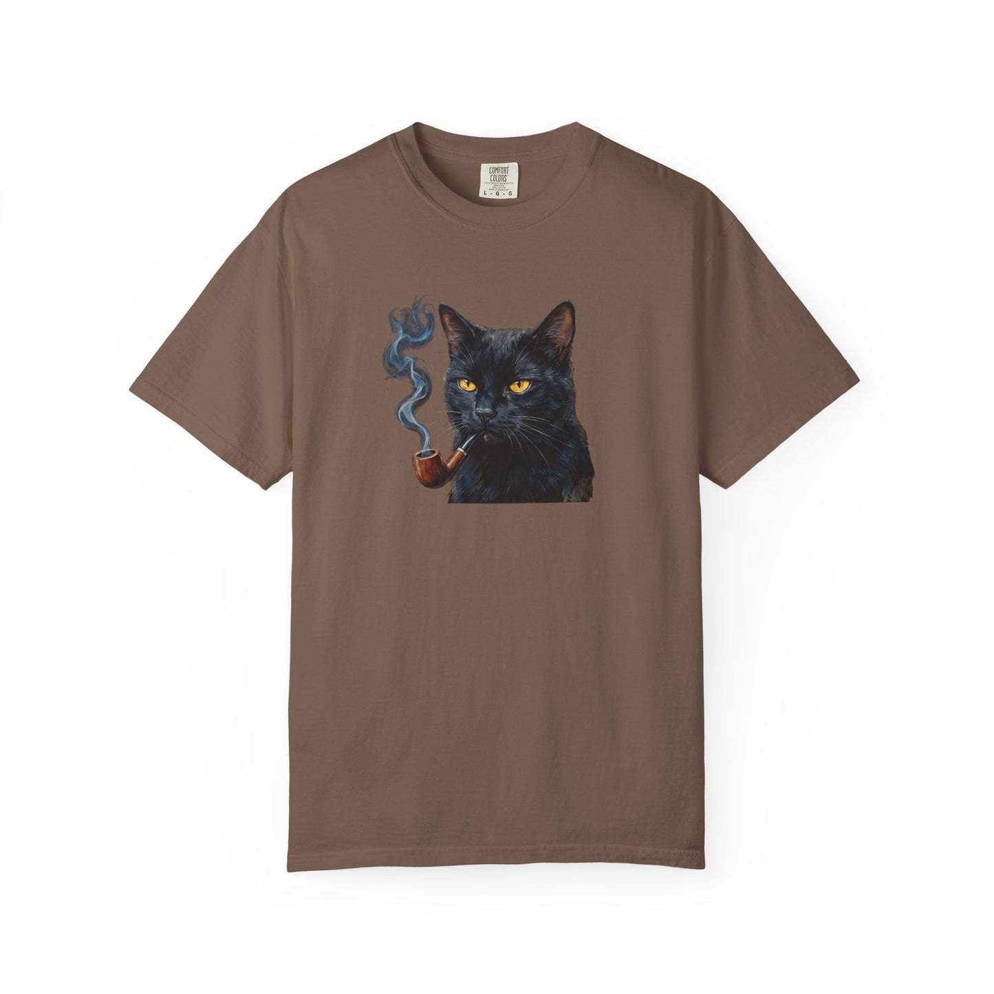 Smoking Cat Graphic T-Shirt — Retro Black Cat with Pipe Tee