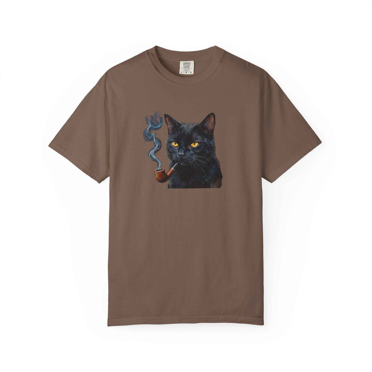 Smoking Cat Graphic T-Shirt — Vintage Noir Cat with Pipe Tee