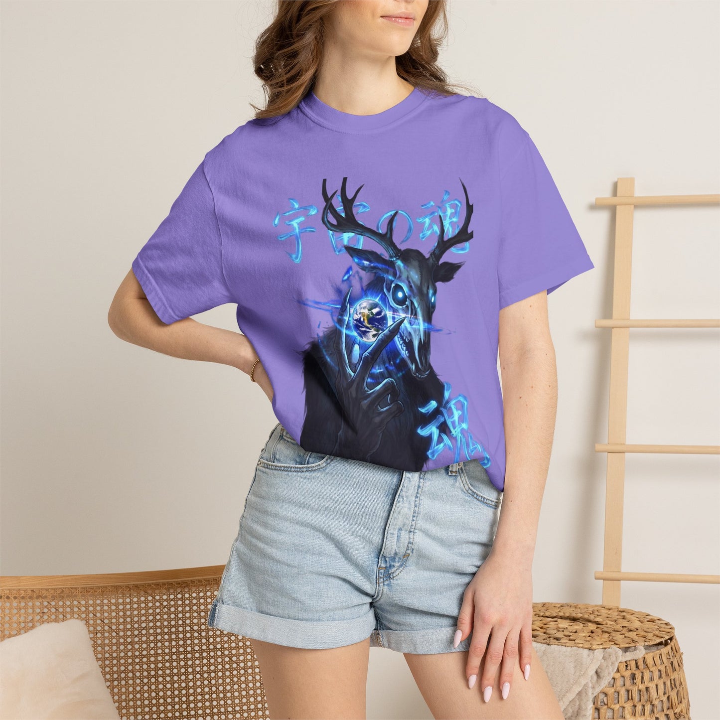 Y2K Cyberpunk Cosmic Skull T-Shirt Blue Neon Energy Aura Unisex Harajuku Style Streetwear Comfort Colors 1717 Graphic Tee