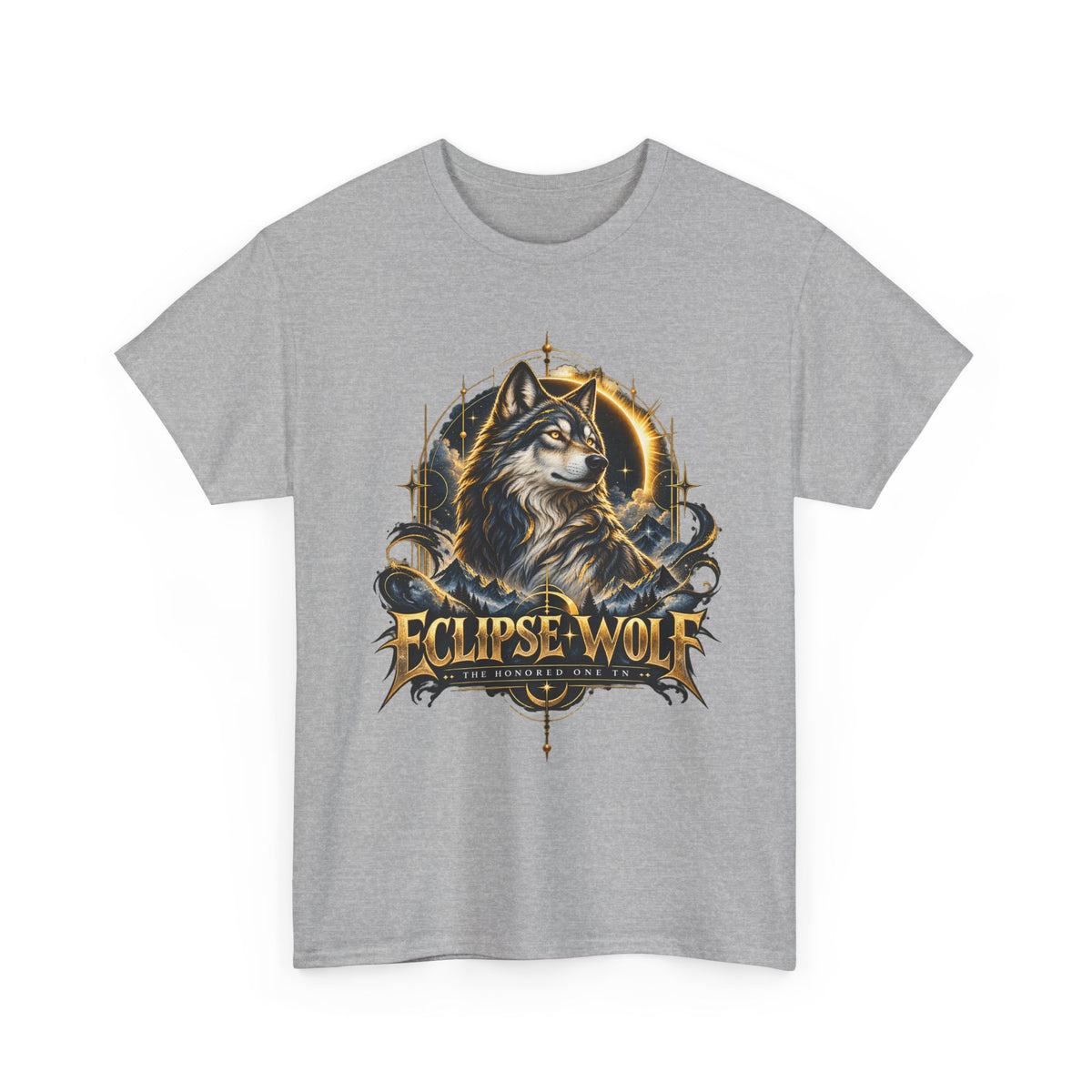 Eclipse Wolf Graphic Tee | Celestial Wolf Streetwear | Gildan 5000
