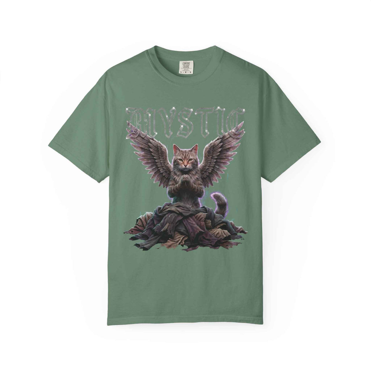 Mystic Cat Gothic Angel Wings Cyberpunk Tee - Dark Aesthetic, 1717 Comfort Colors, Oversized
