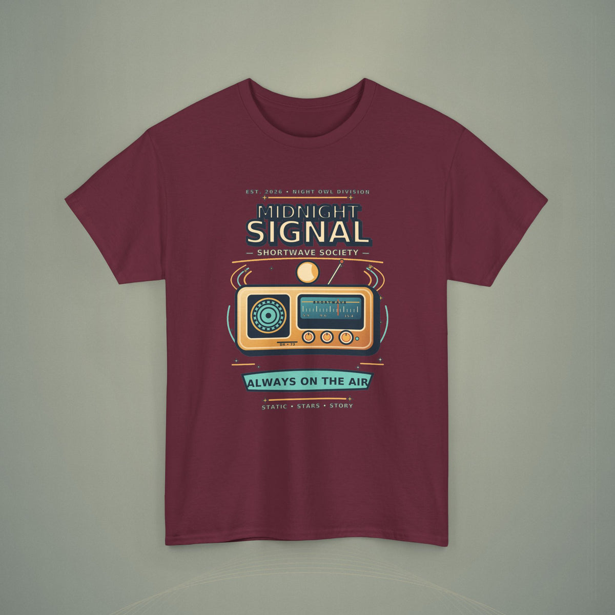 Midnight Signal Shortwave Society Tee | Vintage Ham Radio Operator Graphic Shirt | Gildan 5000