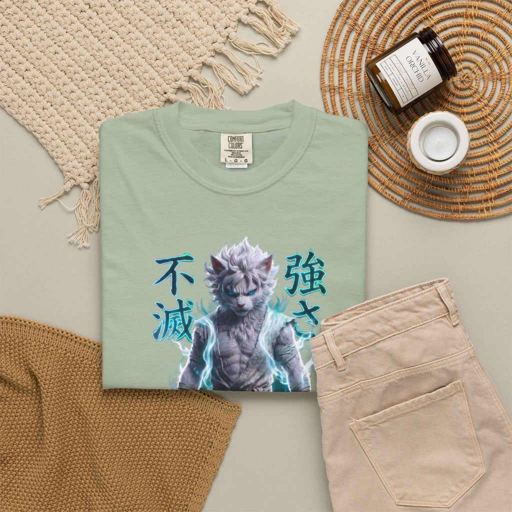 Cyberpunk Cat Warrior Graphic Tee - Harajuku Style, 100% Cotton Premium Tee