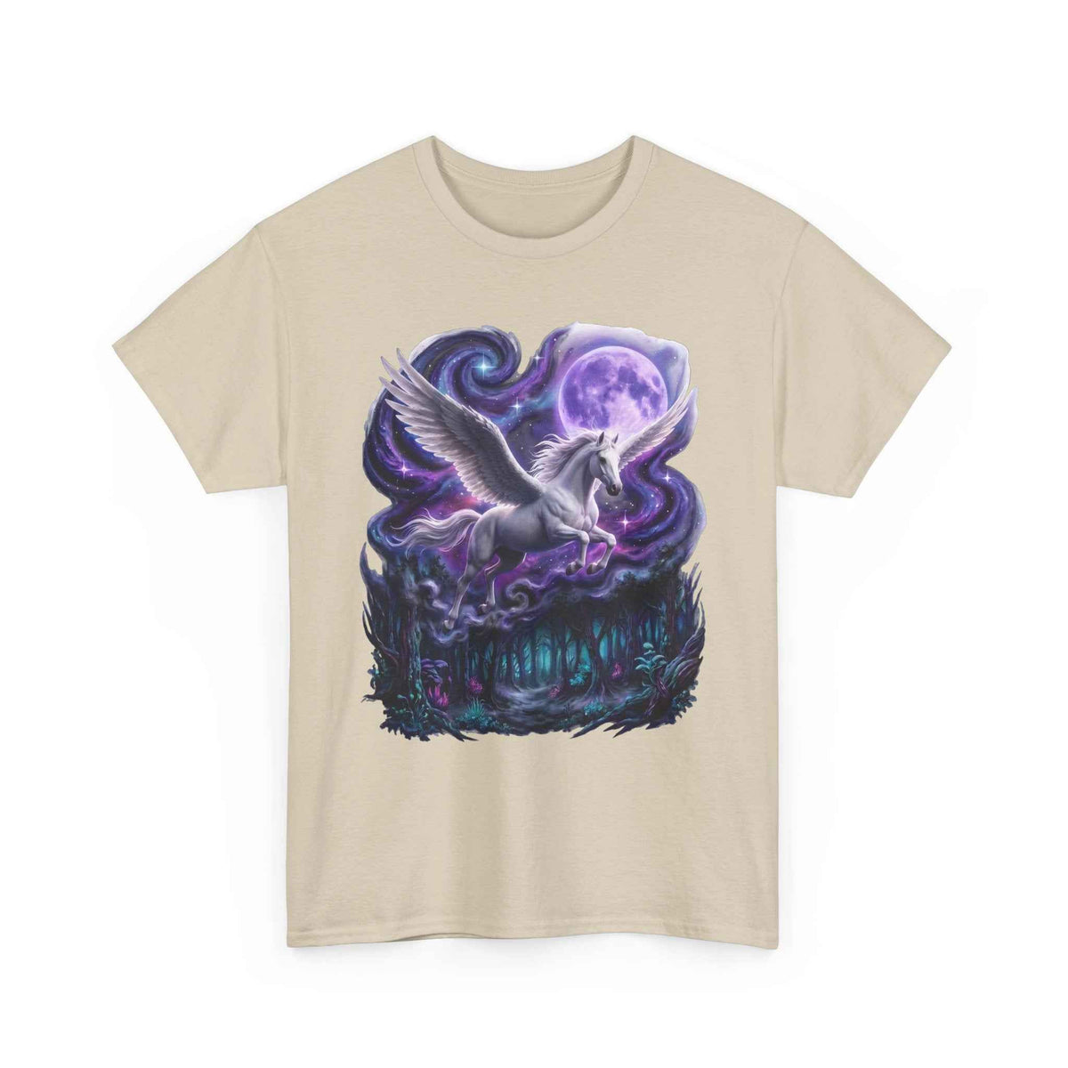 Celestial Pegasus Galaxy Moon Cotton T-Shirt - Cosmic Fantasy Graphic Tee