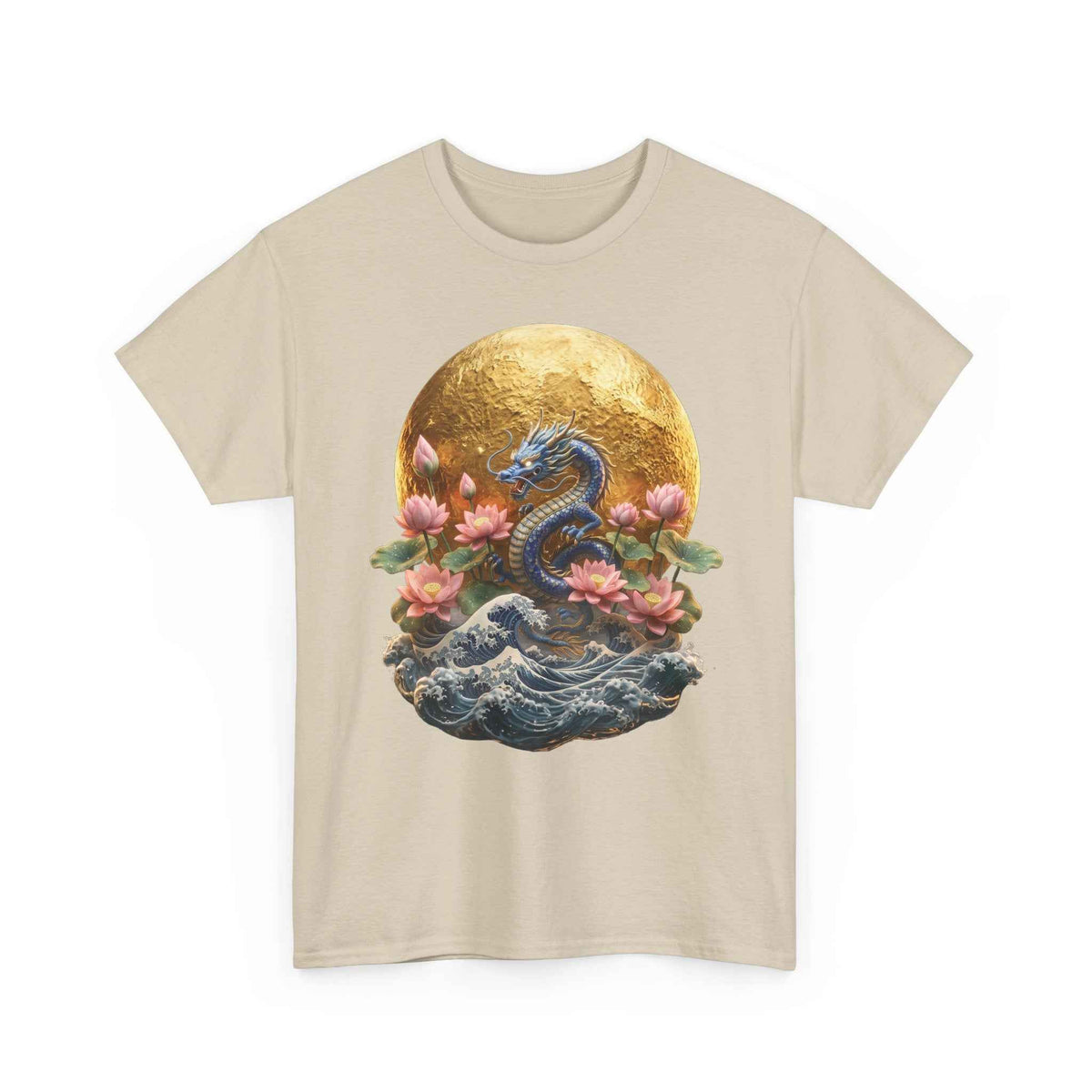 Japanese Dragon & Lotus Moon Graphic Tee - Heavy Cotton Streetwear