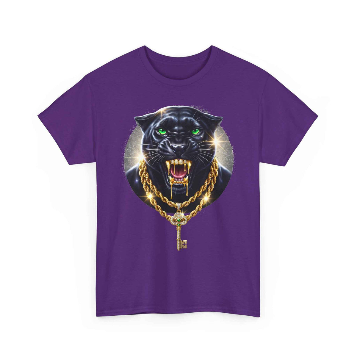 Luxury Black Panther Graphic Tee with Gold Chains & Key