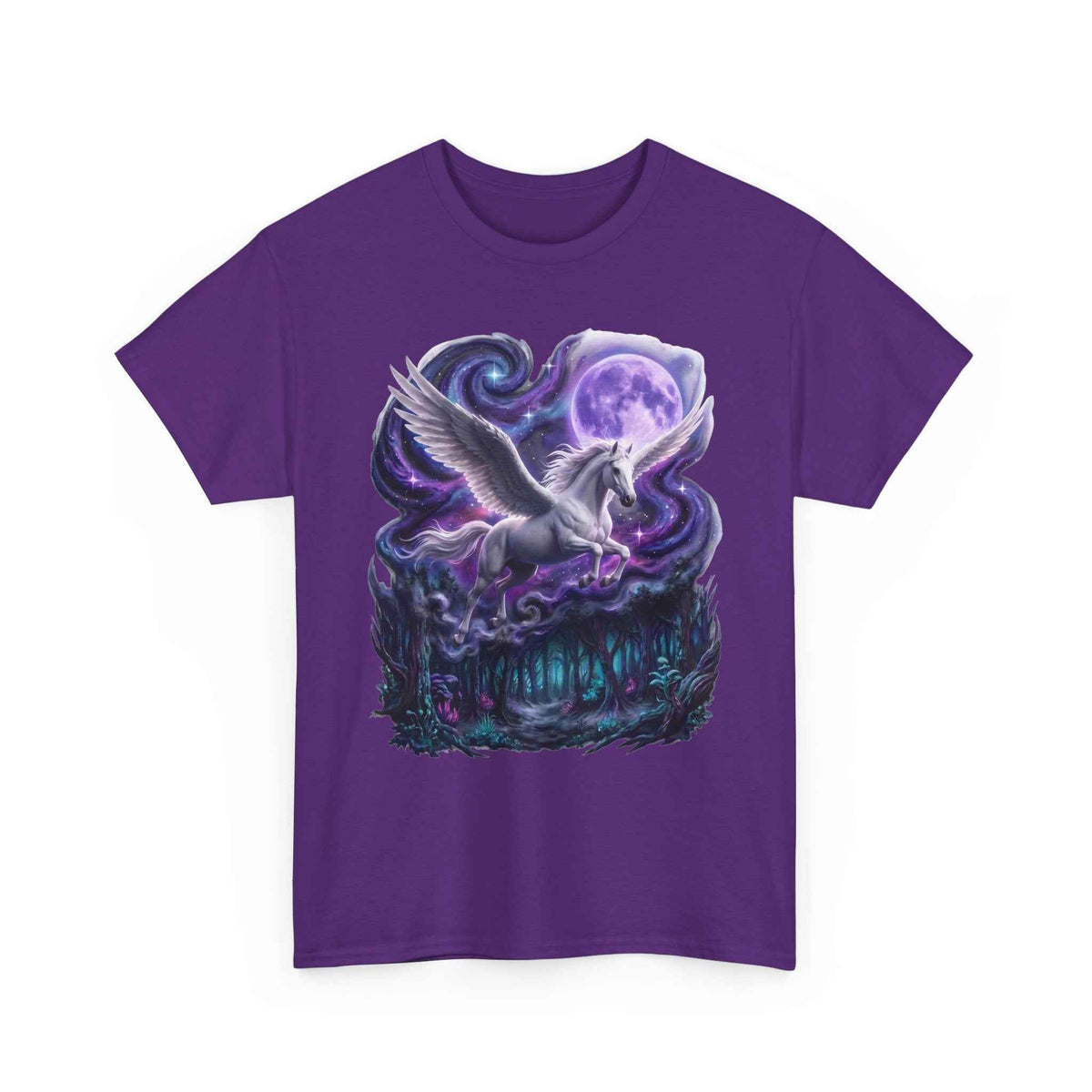 Celestial Pegasus Galaxy Moon Cotton T-Shirt - Cosmic Fantasy Graphic Tee
