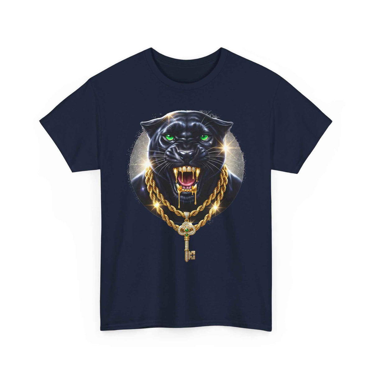 Luxury Black Panther Graphic Tee with Gold Chains & Key