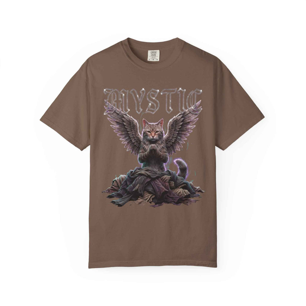 Mystic Cat Gothic Angel Wings Cyberpunk Tee - Dark Aesthetic, 1717 Comfort Colors, Oversized