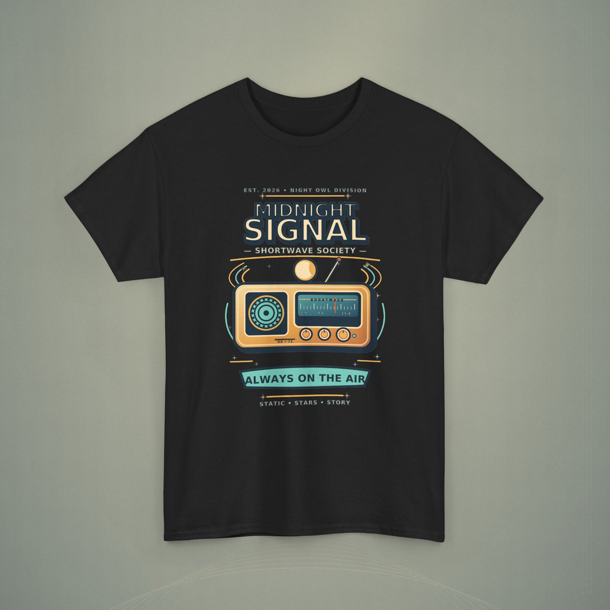 Midnight Signal Shortwave Society Tee | Vintage Ham Radio Operator Graphic Shirt | Gildan 5000