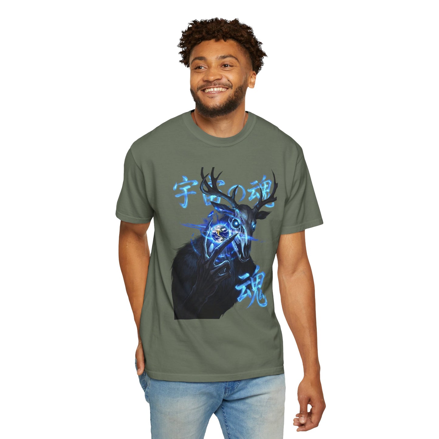 Y2K Cyberpunk Cosmic Skull T-Shirt Blue Neon Energy Aura Unisex Harajuku Style Streetwear Comfort Colors 1717 Graphic Tee