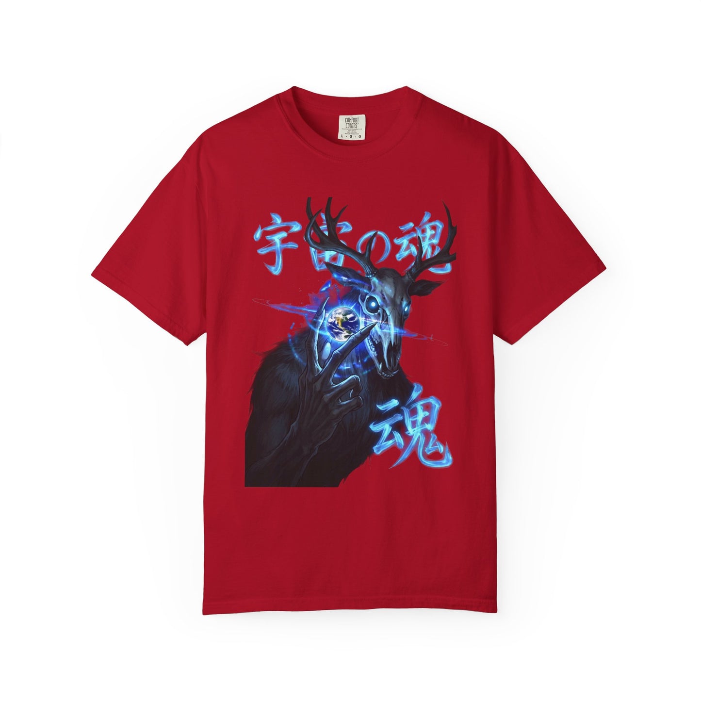 Y2K Cyberpunk Cosmic Skull T-Shirt Blue Neon Energy Aura Unisex Harajuku Style Streetwear Comfort Colors 1717 Graphic Tee