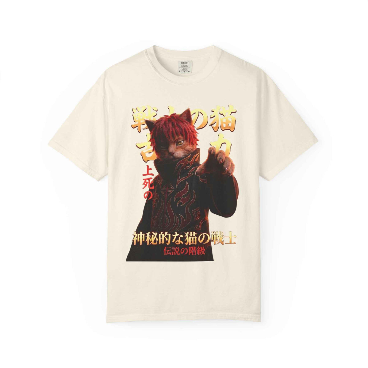 Premium Heavyweight Boxy Tee - Vintage Alternative Red Hair Cat Samurai Graphic T-Shirt | Dark Aesthetic Comfort Colors 1717