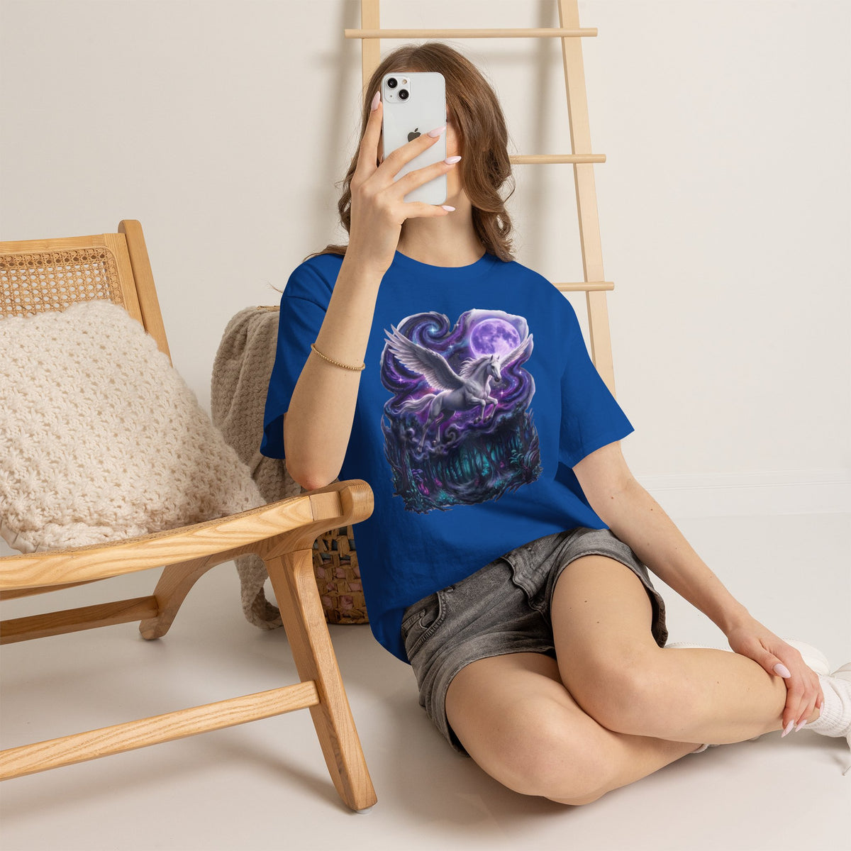 Celestial Pegasus Galaxy Moon Cotton T-Shirt - Cosmic Fantasy Graphic Tee
