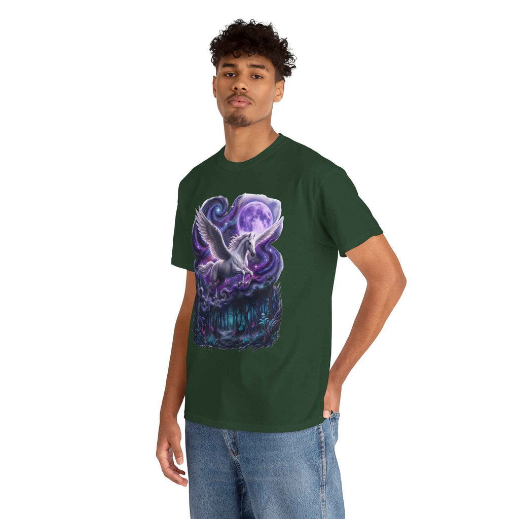 Celestial Pegasus Galaxy Moon Cotton T-Shirt - Cosmic Fantasy Graphic Tee