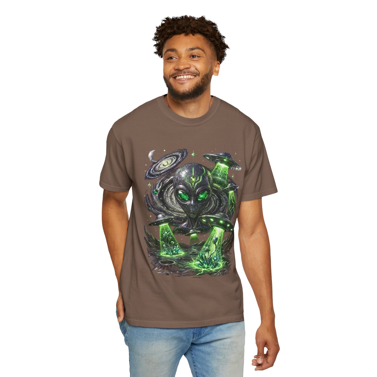 Y2K Cyberpunk Cosmic Space Monster T-Shirt Green Neon Aura Unisex Harajuku Style Streetwear Comfort Colors 1717 Graphic Tee