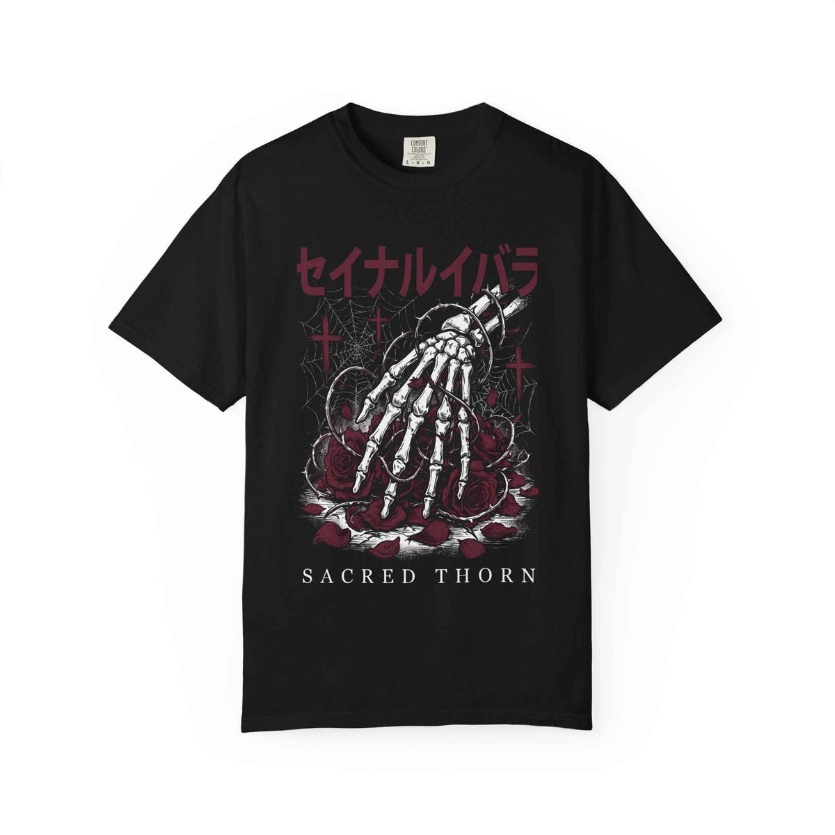 Dark Poetry Graphic Tee: Japanese Skeleton Hand Design