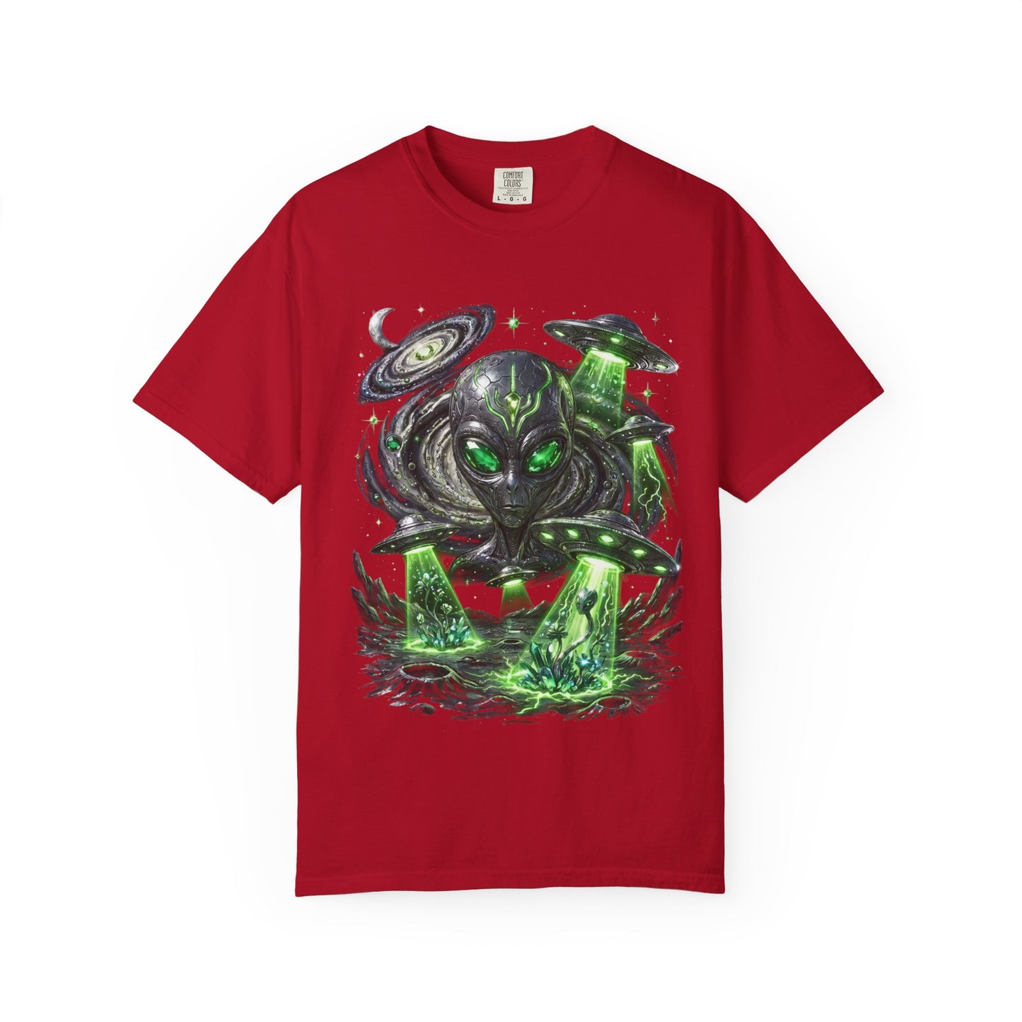 Y2K Cyberpunk Cosmic Space Monster T-Shirt Green Neon Aura Unisex Harajuku Style Streetwear Comfort Colors 1717 Graphic Tee
