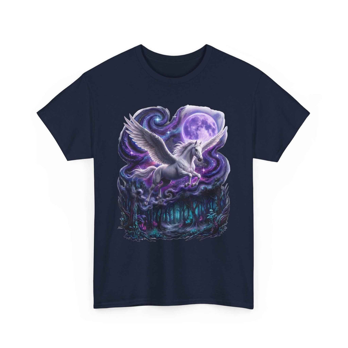 Celestial Pegasus Galaxy Moon Cotton T-Shirt - Cosmic Fantasy Graphic Tee